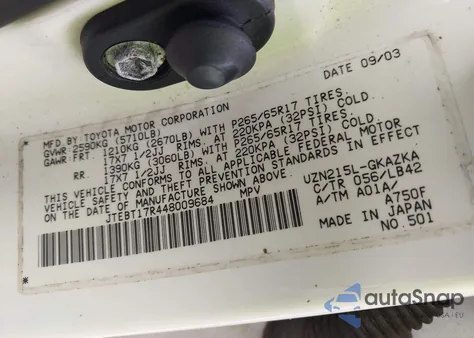 2004 Toyota 4Runner Limited V8 from USA, damaged, VIN JTEBT17R448009684